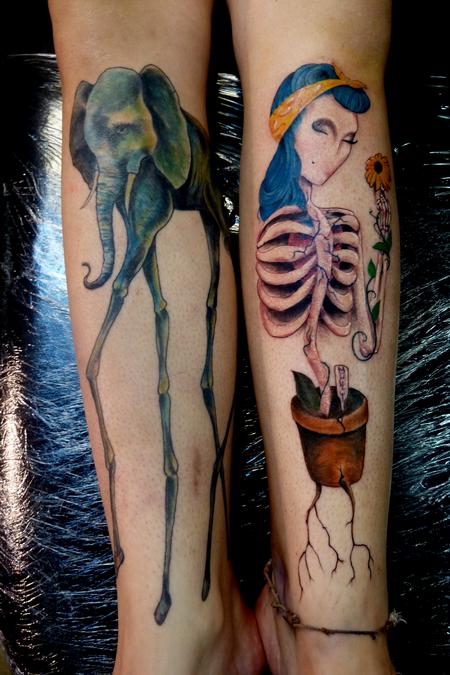 Mully - Skeletal Growth shin tattoos